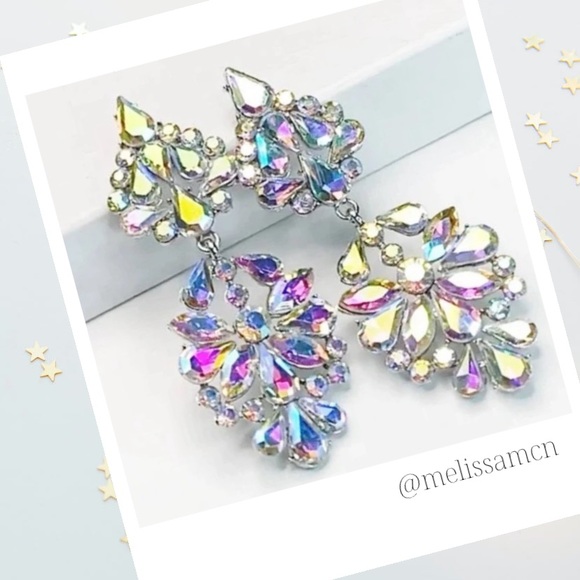 AB Crystal Bridal Pageant Formal Chandelier Earrings Bridal Prom Pageant - Picture 9 of 9